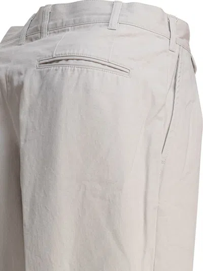Beams Pleated Cotton Trousers In Neutral