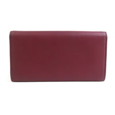Pre-owned Bottega Veneta Bordeaux Red Color Leather Long Wallet (bi-fold) () In Burgundy