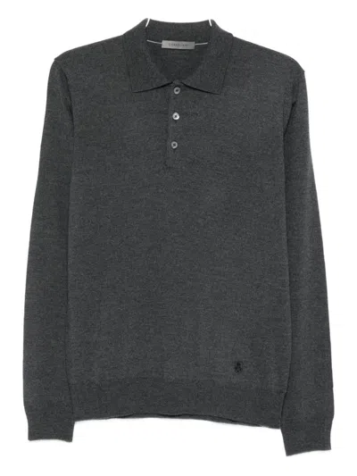Corneliani Long-sleeved Gray Wool Polo Shirt In Gray
