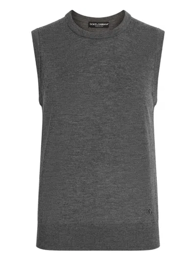 Dolce & Gabbana Cashmere Sleeveless Top Ribbed Hem In Gray