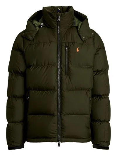 Polo Ralph Lauren Logo Embroidered Hooded Down Jacket In Green