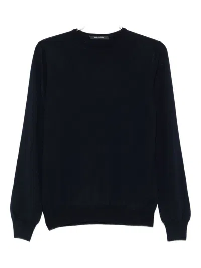Tagliatore Ribbed Hem Long Sleeve Crew Neck Sweater In Black