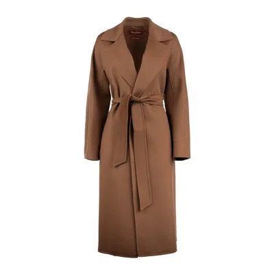 Max Mara Hazelnut Robe Coat In Cashmere Wool And Silk In Brown