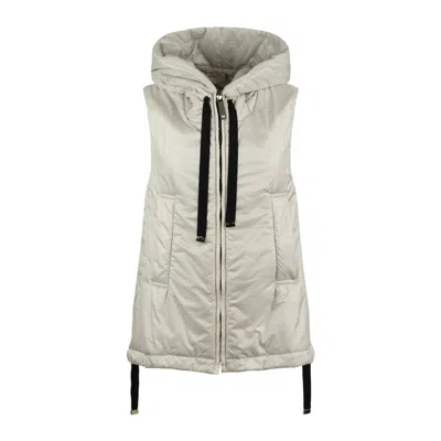 Max Mara Beige Padded Gilet With Hood Made Of Drip-proof Canvas In Gray