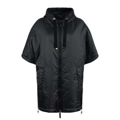 Max Mara Black Padded Cape With Drip-proof Canvas Hood In Blue