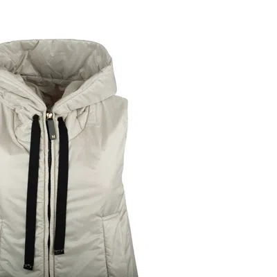 Max Mara Beige Padded Gilet With Hood Made Of Drip-proof Canvas In Gray