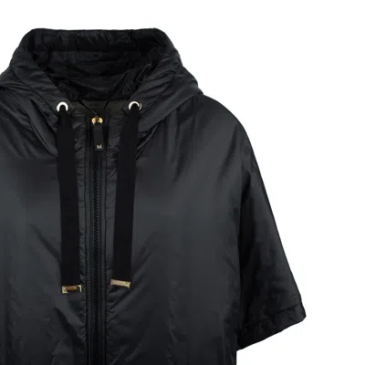 Max Mara Black Padded Cape With Drip-proof Canvas Hood In Blue
