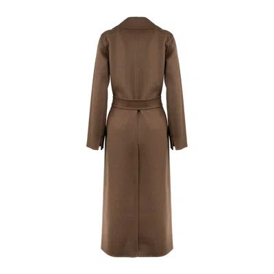 Max Mara Brown Wool Drap Robe Coat In Brown