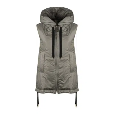 Max Mara Charcoal Gray Padded Vest With Hood Made Of Drip-proof Canvas In Gray
