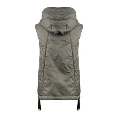 Max Mara Charcoal Gray Padded Vest With Hood Made Of Drip-proof Canvas In Gray