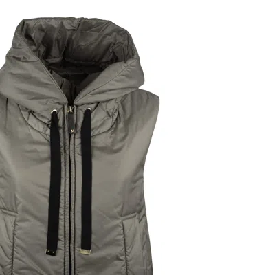 Max Mara Charcoal Gray Padded Vest With Hood Made Of Drip-proof Canvas In Gray