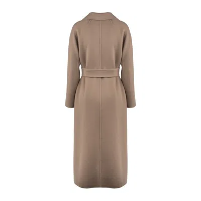 Max Mara Dove Gray Wool Drap Midi Coat In Brown