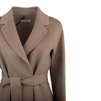 Max Mara Dove Gray Wool Drap Midi Coat In Brown