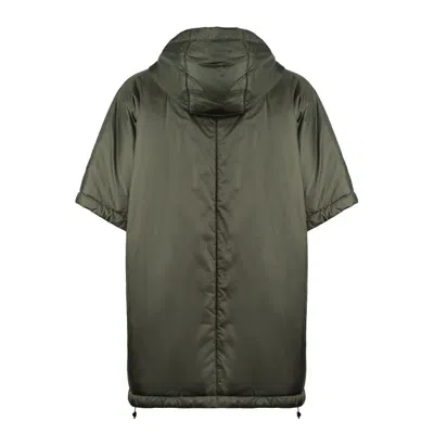 Max Mara Green Khaki Padded Cape With Drip-proof Canvas Hood In Green