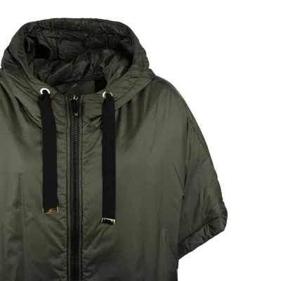 Max Mara Green Khaki Padded Cape With Drip-proof Canvas Hood In Green