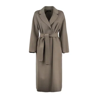 Max Mara Grey Wool Drap Midi Coat In Gray