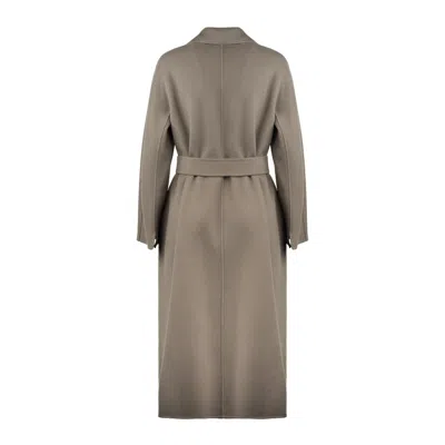 Max Mara Grey Wool Drap Midi Coat In Gray