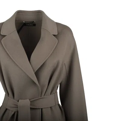 Max Mara Grey Wool Drap Midi Coat In Gray