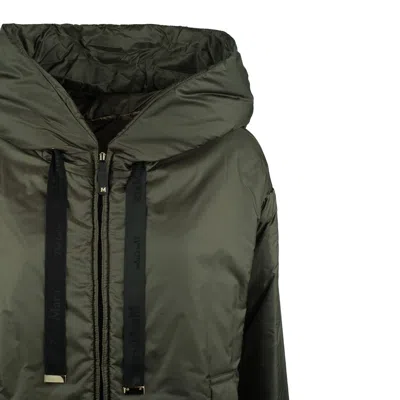 Max Mara Green Khaki Padded Drip-proof Canvas Jacket With Hood In Green