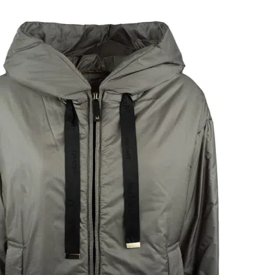 Max Mara Ice Gray Padded Drip-proof Canvas Jacket With Hood In Gray