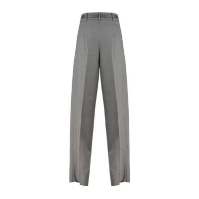 Max Mara Grey Wool Knit Pants In Gray