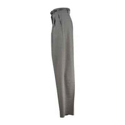 Max Mara Grey Wool Knit Pants In Gray