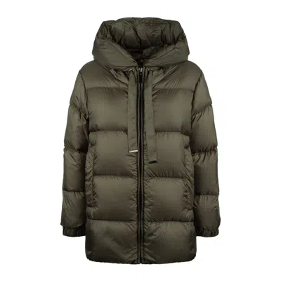 Max Mara Khaki Green Anti-drip Canvas Down Jacket In Green