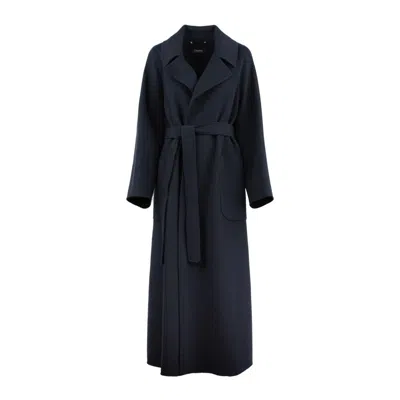 Max Mara Midnight Blue Wool Long Robe Coat In Blue