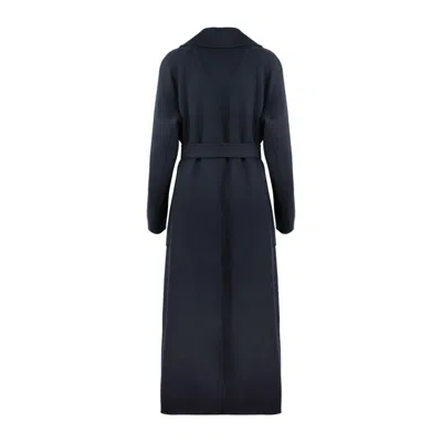 Max Mara Midnight Blue Wool Long Robe Coat In Blue