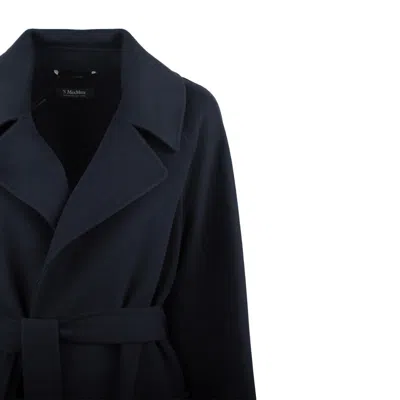Max Mara Midnight Blue Wool Long Robe Coat In Blue
