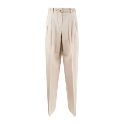 Max Mara Natural Wool Knit Pants In Neutral