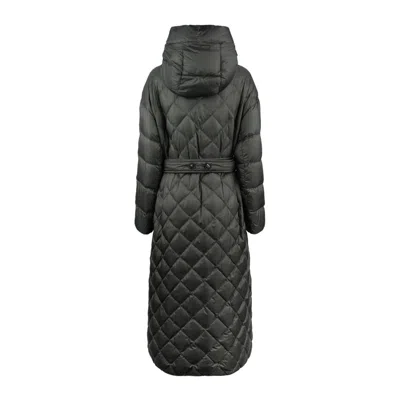 Max Mara Long Rhombus Down Jacket With Hood In Gray