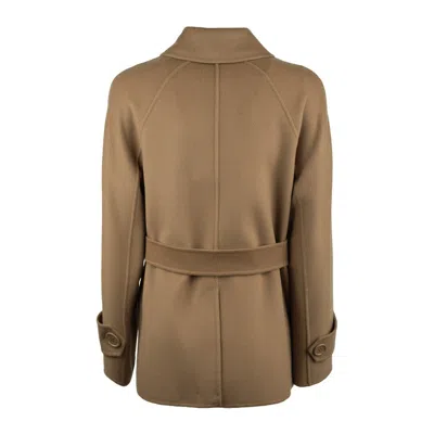 Max Mara Short Camel Trench Coat In Double Wool In Brown