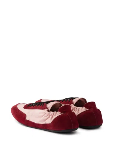 Prada Renylon Suede Collapse Sneakers Contrast Panels In Burgundy