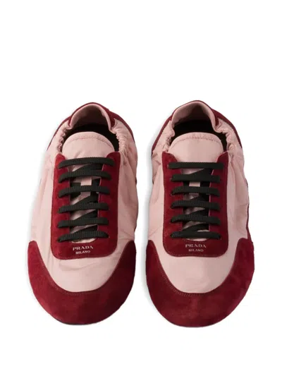 Prada Renylon Suede Collapse Sneakers Contrast Panels In Burgundy