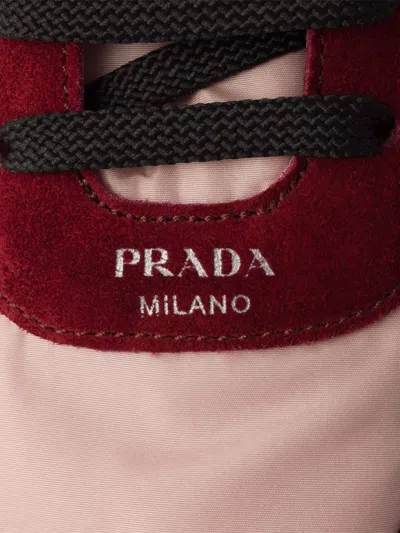 Prada Renylon Suede Collapse Sneakers Contrast Panels In Burgundy