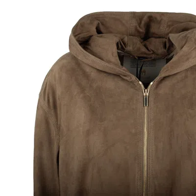 Max Mara Suede Hooded Jacket In Brown