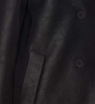 Eleh Double-breasted Fleece-trimmed Coat In Black