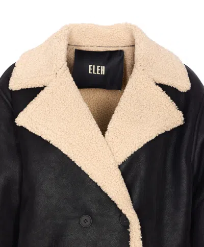 Eleh Double-breasted Fleece-trimmed Coat In Black