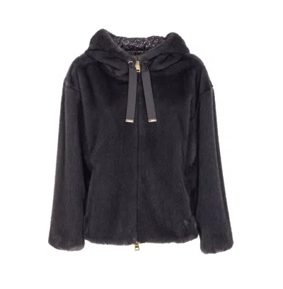 Herno Bomber Style Hooded Jacket With Drawstring Detail In Black