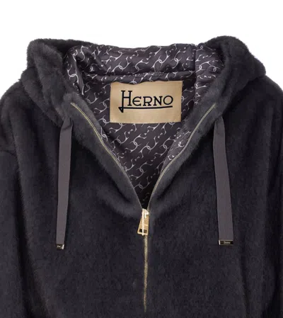 Herno Bomber Style Hooded Jacket With Drawstring Detail In Black