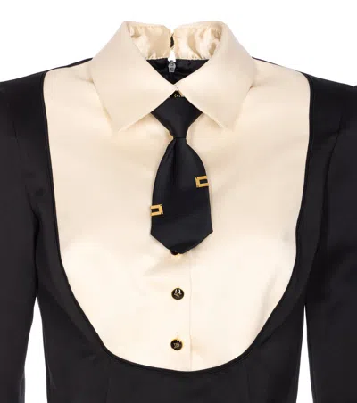 Elisabetta Franchi Suit With Contrasting Collar And Long Sleeves In Black