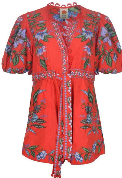 Farm Rio Sweet Bloom Bouquet Romper In Sweet Bloom Bouquet Red In Red