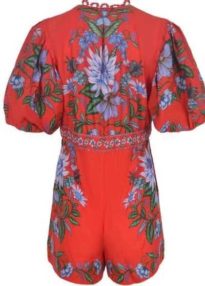 Farm Rio Sweet Bloom Bouquet Romper In Sweet Bloom Bouquet Red In Red