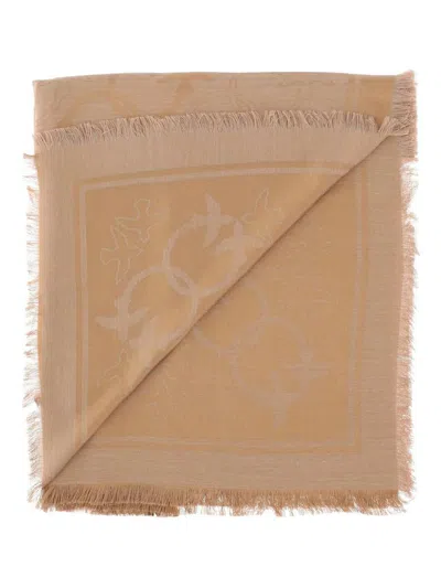 Pinko Viscose Blend Scarf With Love Birds Pattern In Brown