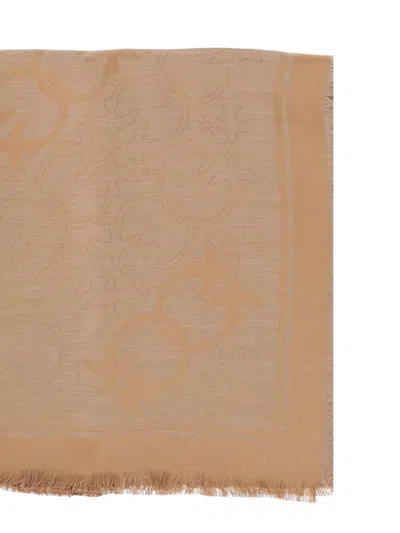 Pinko Viscose Blend Scarf With Love Birds Pattern In Brown