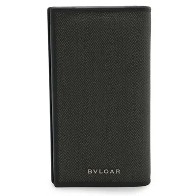 Pre-owned Bvlgari Black Gray Pvc Leather Long Wallet (bi-fold) () In Multi
