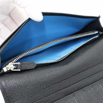Pre-owned Bvlgari Black Blue Leather Long Wallet (bi-fold) () In Multi
