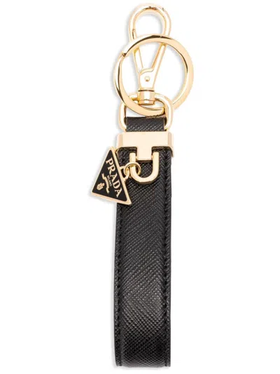 Prada Saffiano Leather Key Ring In Black