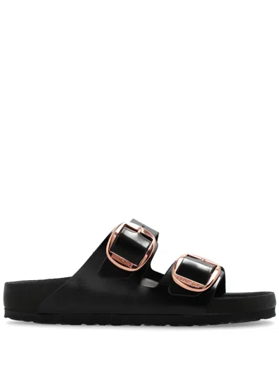 Birkenstock Arizona Big Buckle Slide In Shiny Leather In Black